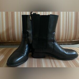 Ralph Lauren Mona Chelsea Mid Boots Black Leather Pull On Biker Size 6.5B